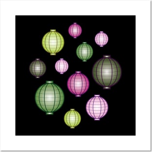 Lanterns | Mid Autumn Festival | Pink Green | Black Posters and Art